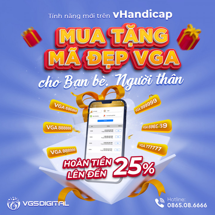 Golfer có thể tặng mã vHandicap số đẹp cho bạn bè qua app vHandicap