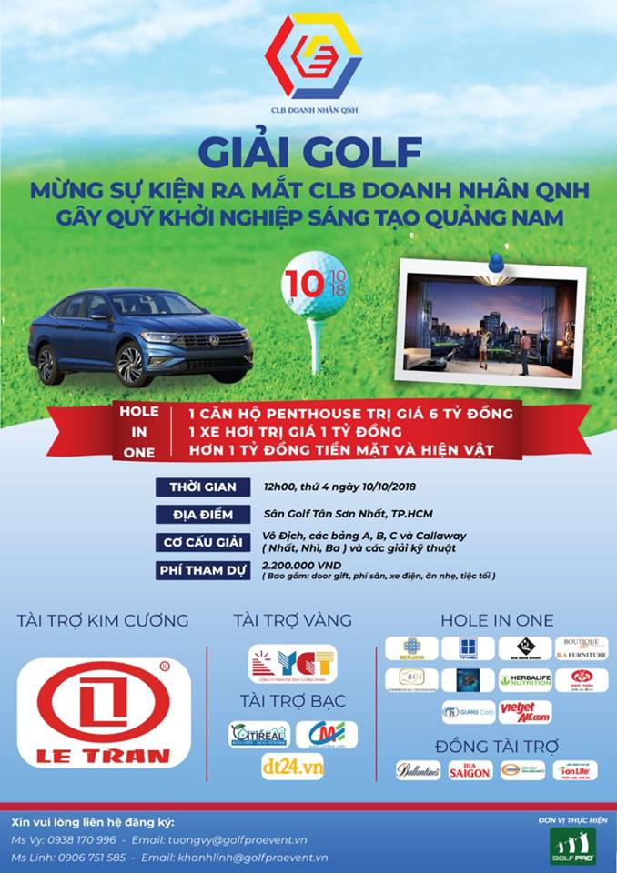 Giải golf 'Mừng sự kiện ra mắt CLB Doanh Nhân QNH': Tổng giá trị giải thưởng 9 tỉ đồng