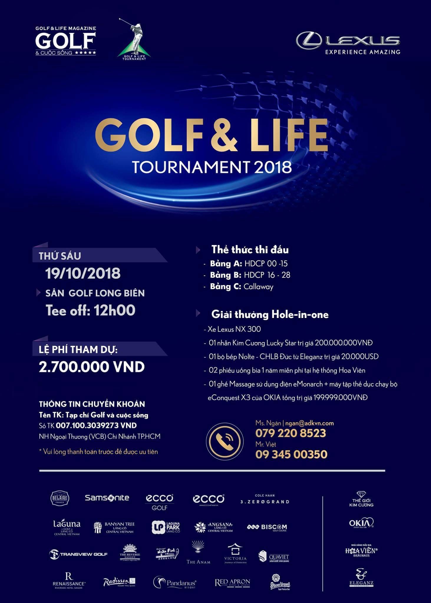 Giải Golf Life Tournament 2018 khởi tranh vào cuối tháng 10