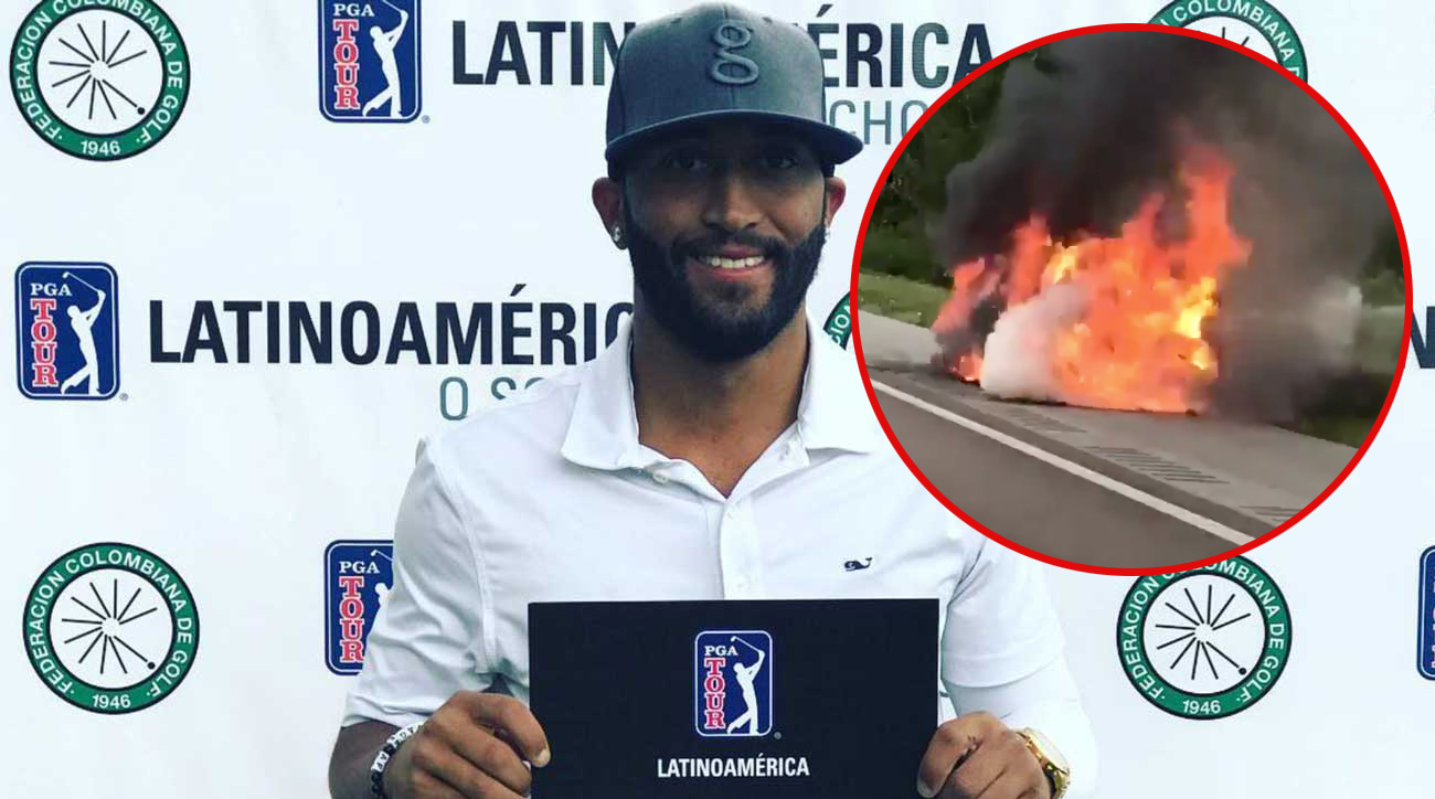 Xe của golfer chuyên nghiệp bất ngờ bốc cháy nghi ngút khi đang chạy trên đường cao tốc