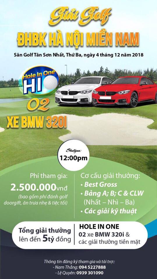 Giải golf ĐHBK Hà Nội tại Miền Nam sẽ được khởi tranh vào ngày 04/12