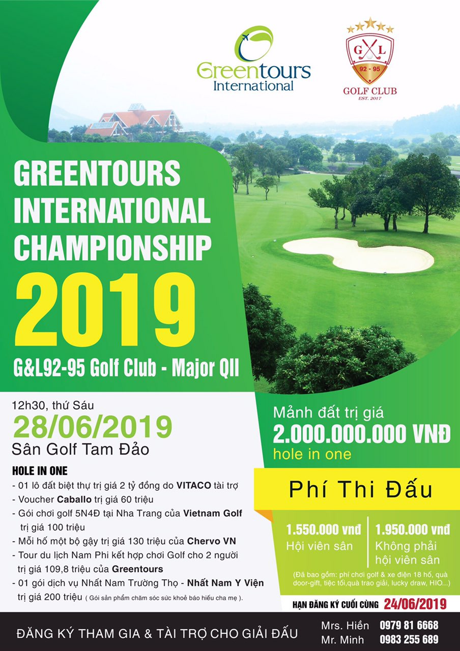 Greentours đồng hành cùng giải golf "Major Q2 CLB G&L92_95 - Greentours International Open Championship 2019"