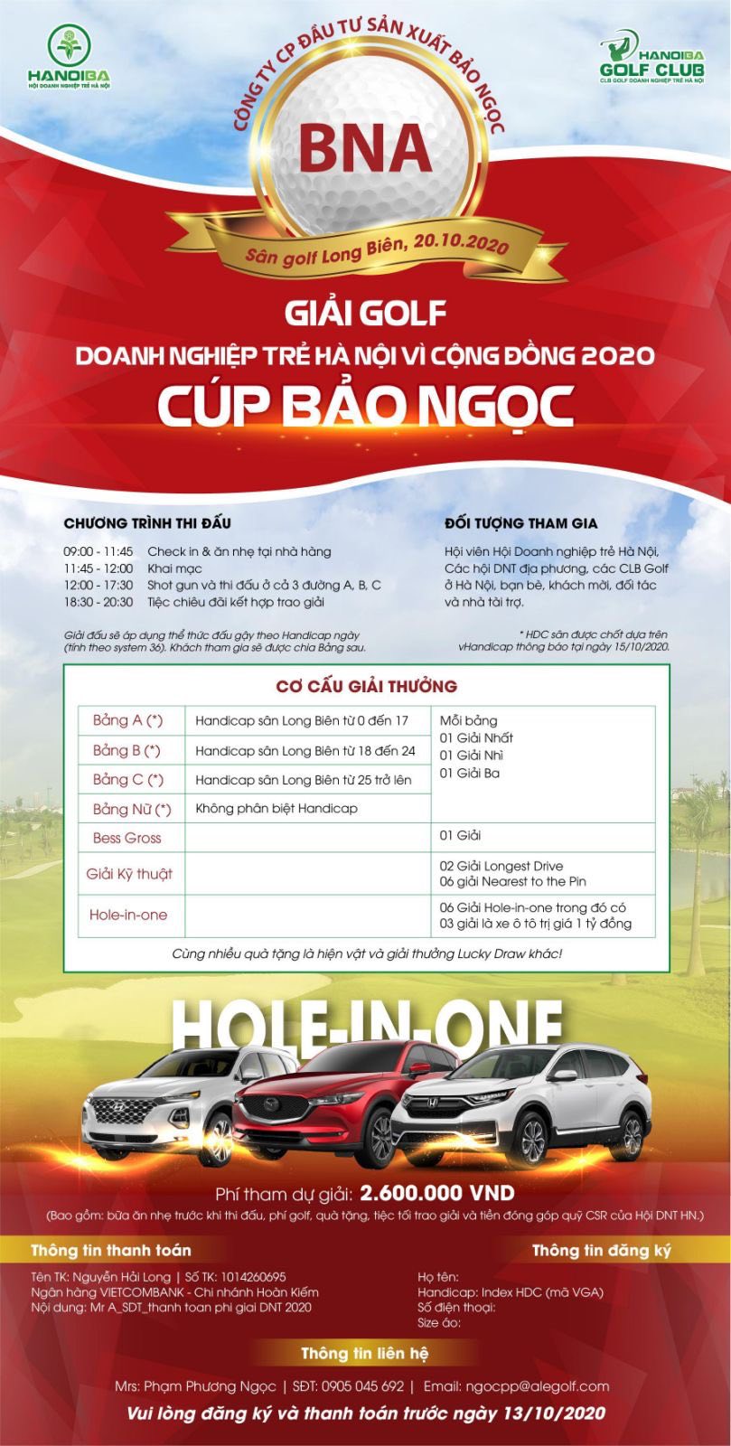 Giải golf Doanh nghiệp trẻ Hà Nội vì cộng đồng - Cúp Bảo Ngọc 2020 chuẩn bị khởi tranh