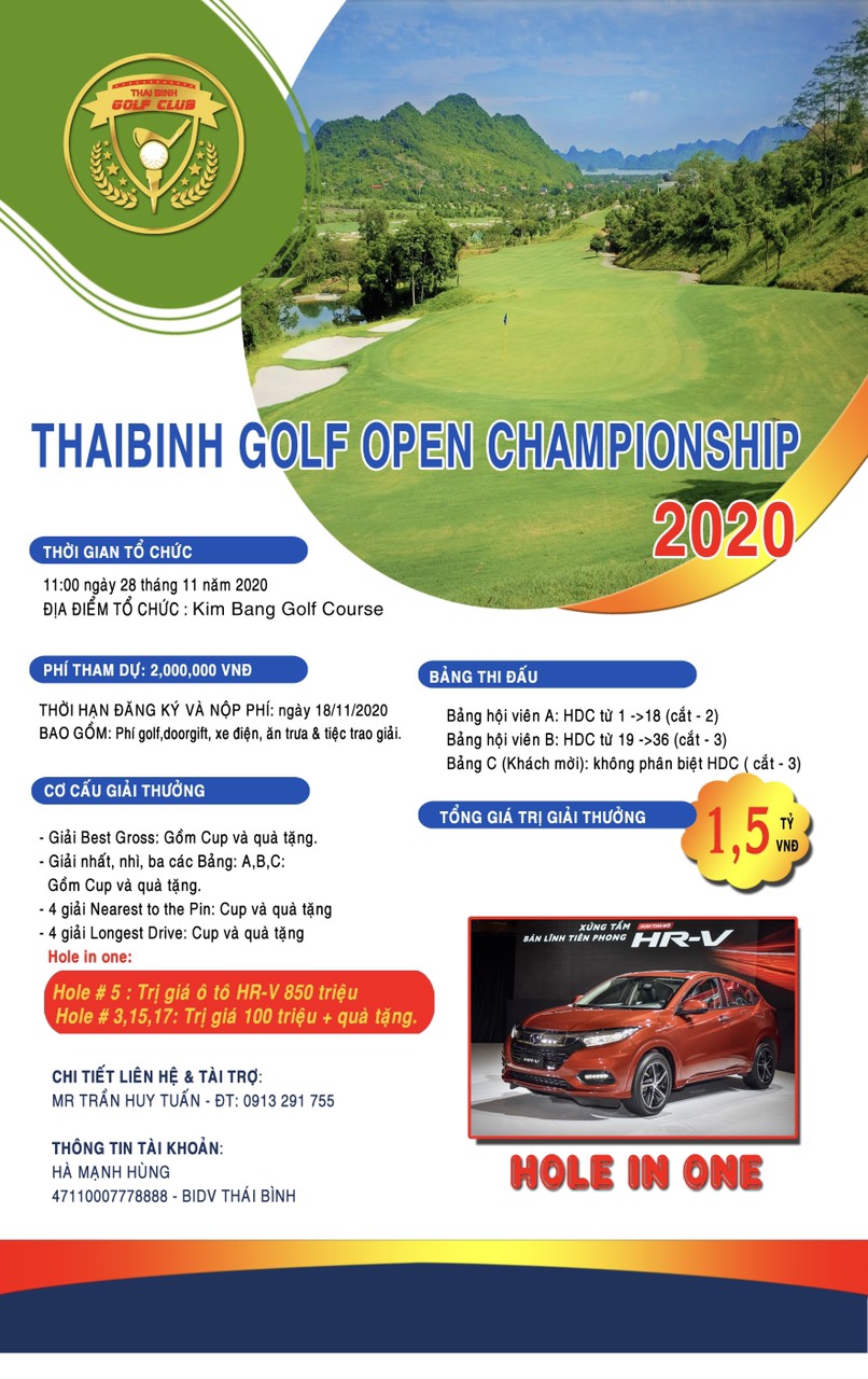 Thai Binh Golf Open Championship 2020 khởi tranh vào cuối tháng 11
