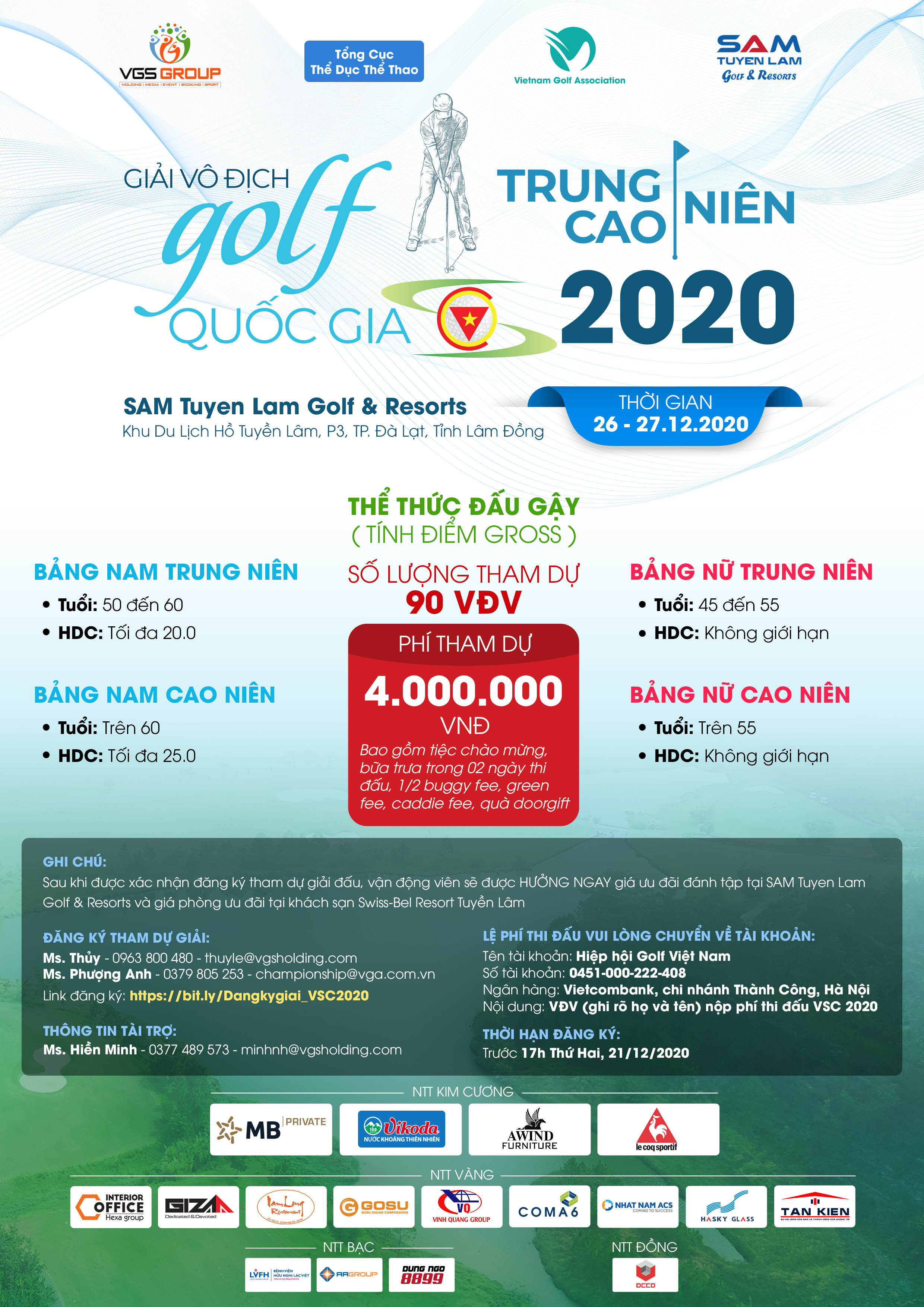 Giải Vô địch Golf Trung – Cao niên Quốc gia 2020 khởi tranh vào cuối tháng 12