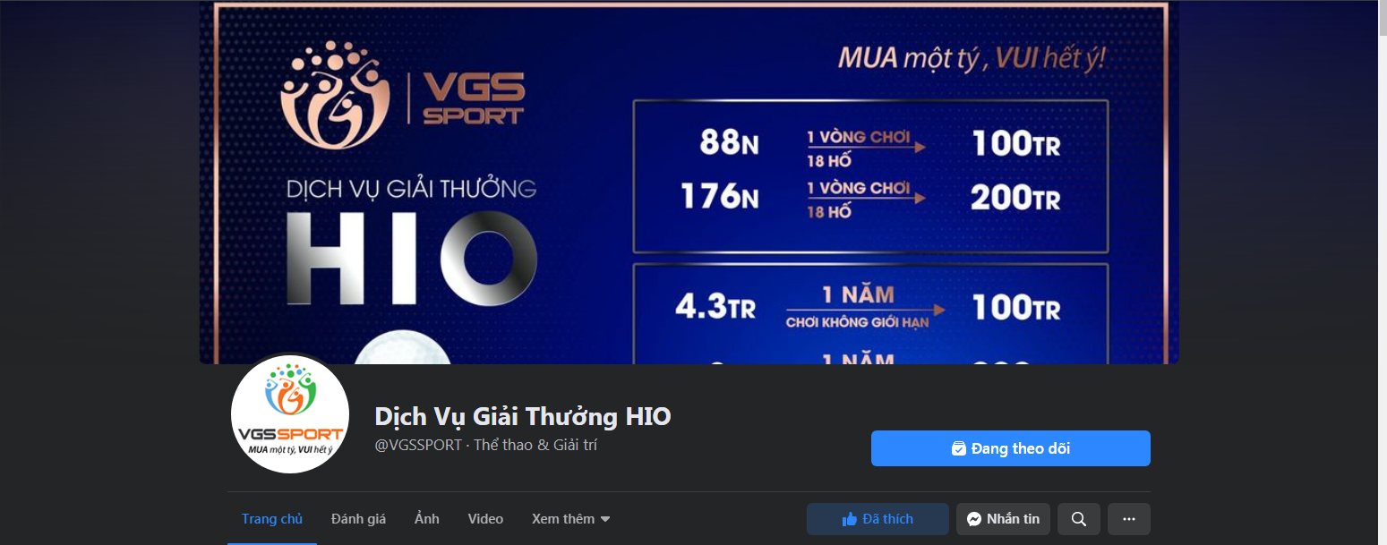 VGS Sport chính thức ra mắt Fanpage – "Dịch vụ giải thưởng HIO" trên nền tảng Facebook