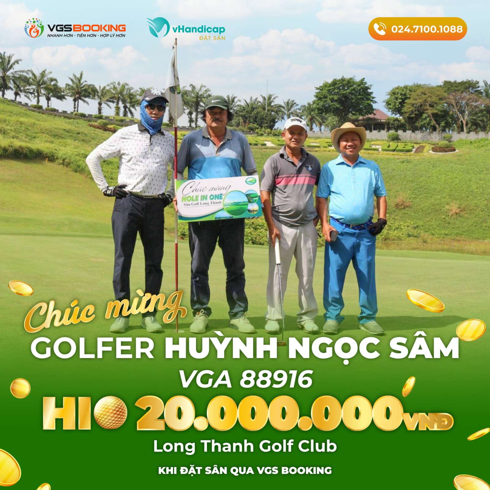 Đặt sân qua VGS Booking, golfer Huỳnh Ngọc Sâm được tặng 20 triệu đồng tiền thưởng khi ghi HIO